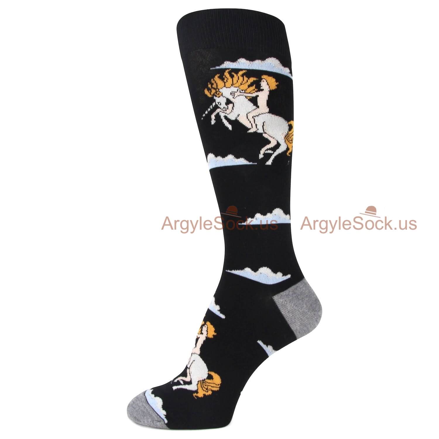 Black with Unicorn and Knight Themed Socks for Men
